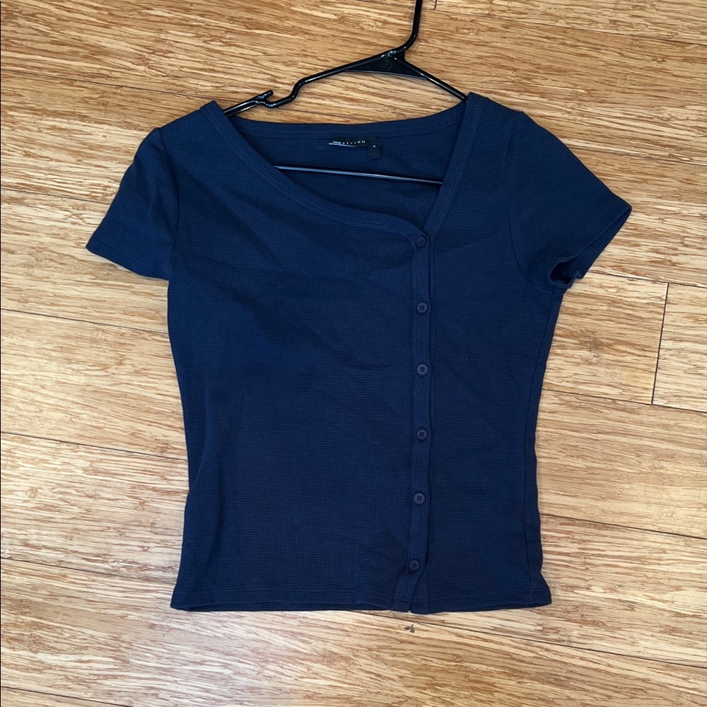 Navy Blue Button-Up Asos Asymmetrical Basic